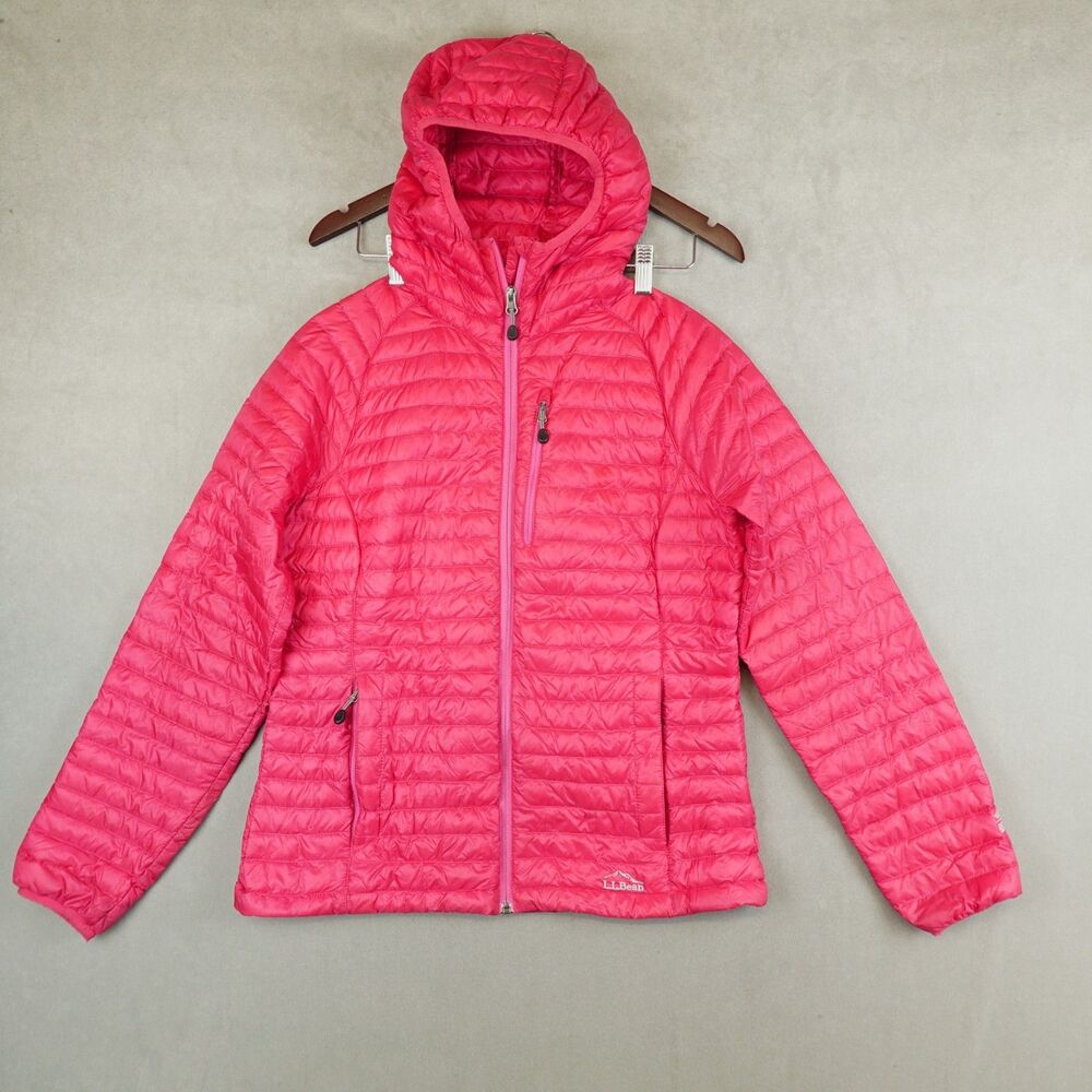 LL Bean Jacket Womens M Red 850 Down Ultralight Hooded Puffer Full Zip